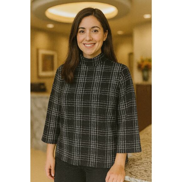 Ann Taylor large Bell Sleeve Back Zip Mock Turtle Neck Top - Picture 1 of 7